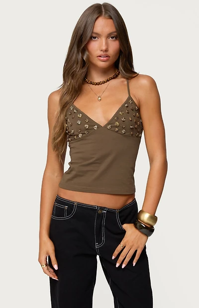 Edikted Nora Buttons V Neck Tank Top