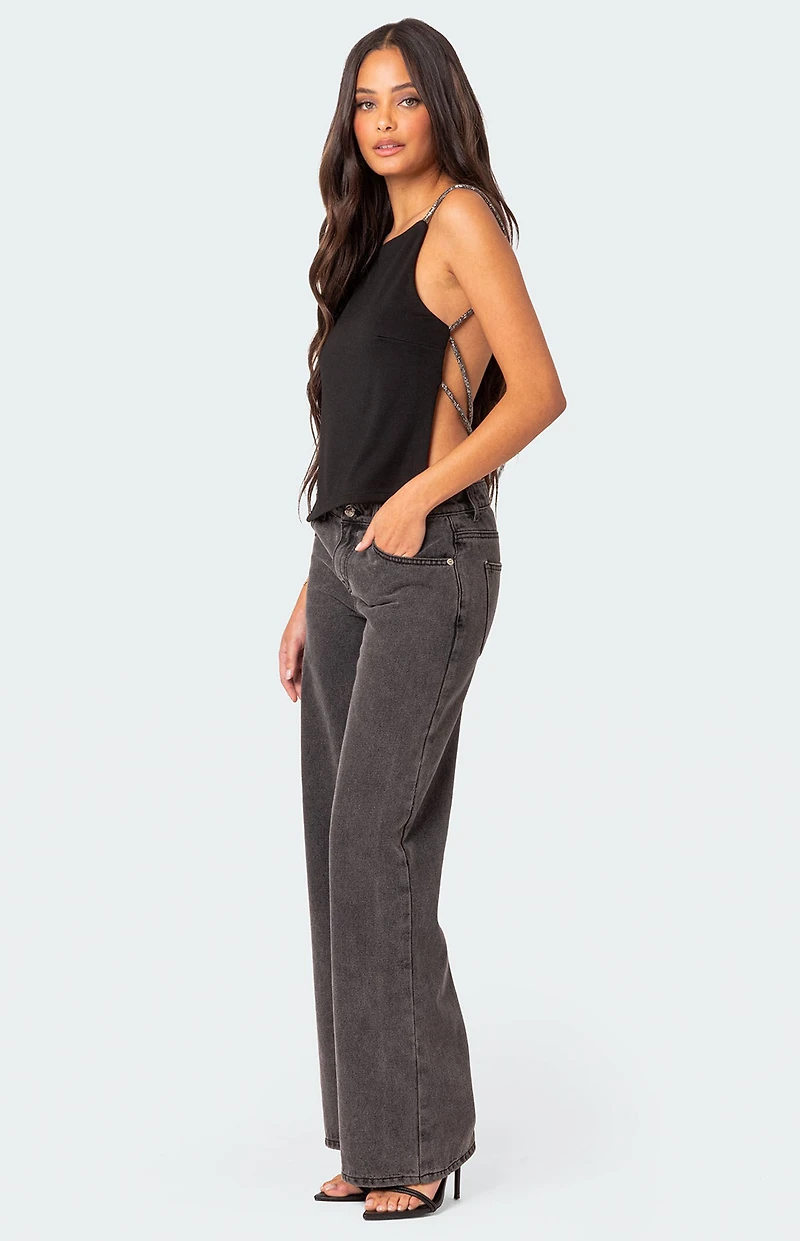 Edikted Karli Rhinestone Strap Open Back Top