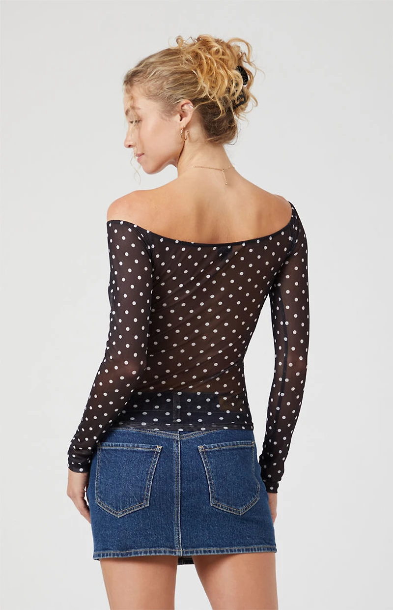 Beverly and Beck Lola Polka Dot Long Sleeve Off-The-Shoulder Top
