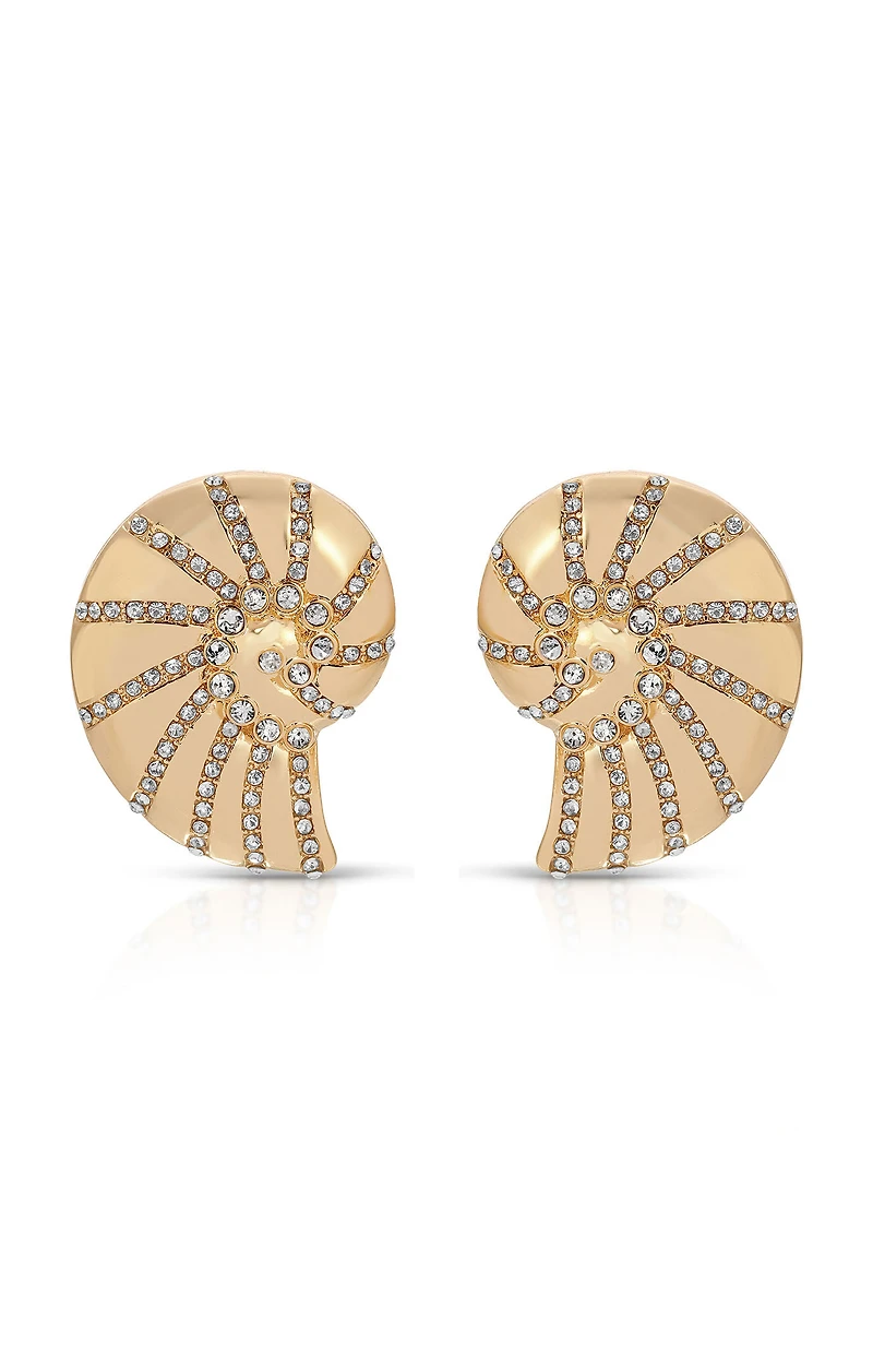 Ettika Crystal Studded Nautilus Shell Earrings