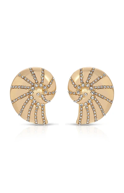 Ettika Crystal Studded Nautilus Shell Earrings