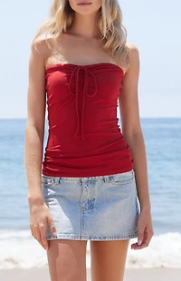 John Galt Red Amelia Cinched Tube Top