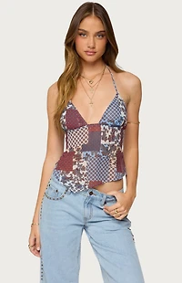 Edikted Mixed Patchwork Backless Halter Top