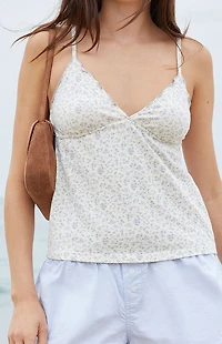 John Galt White & Blue Floral Tiffany Tank Top