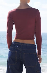 John Galt Burgundy Crossover Long Sleeve Top
