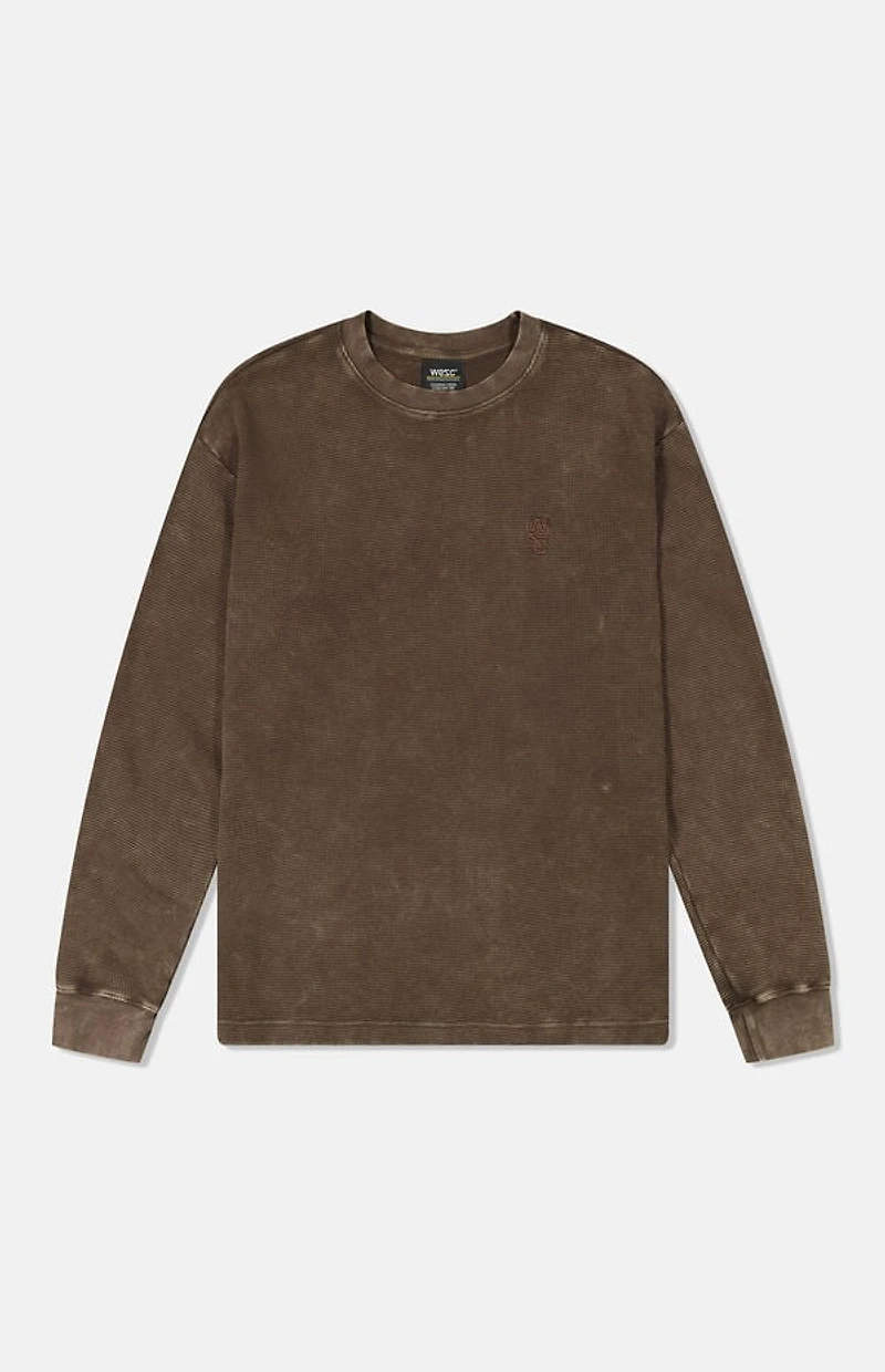 WeSC America Inc Chocolate Thermal Enzyme Washed Vertical Logo Long Sleeve T-Shirt