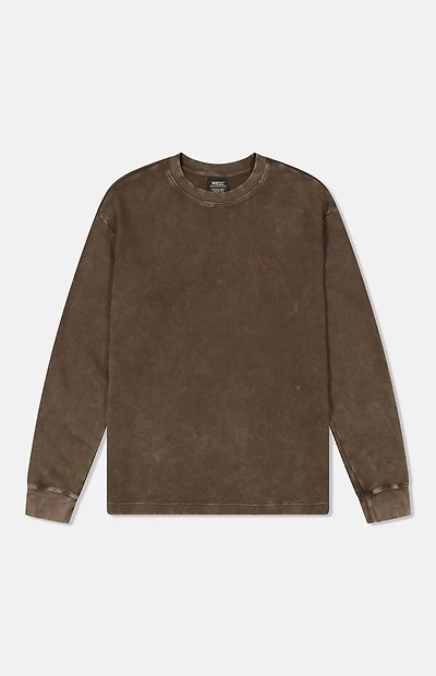 WeSC America Inc Chocolate Thermal Enzyme Washed Vertical Logo Long Sleeve T-Shirt