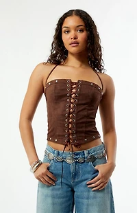Your Favorite Chelsie Faux Suede Lace-Up Top