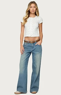 Edikted Odella Floral Ribbed Button Up Top