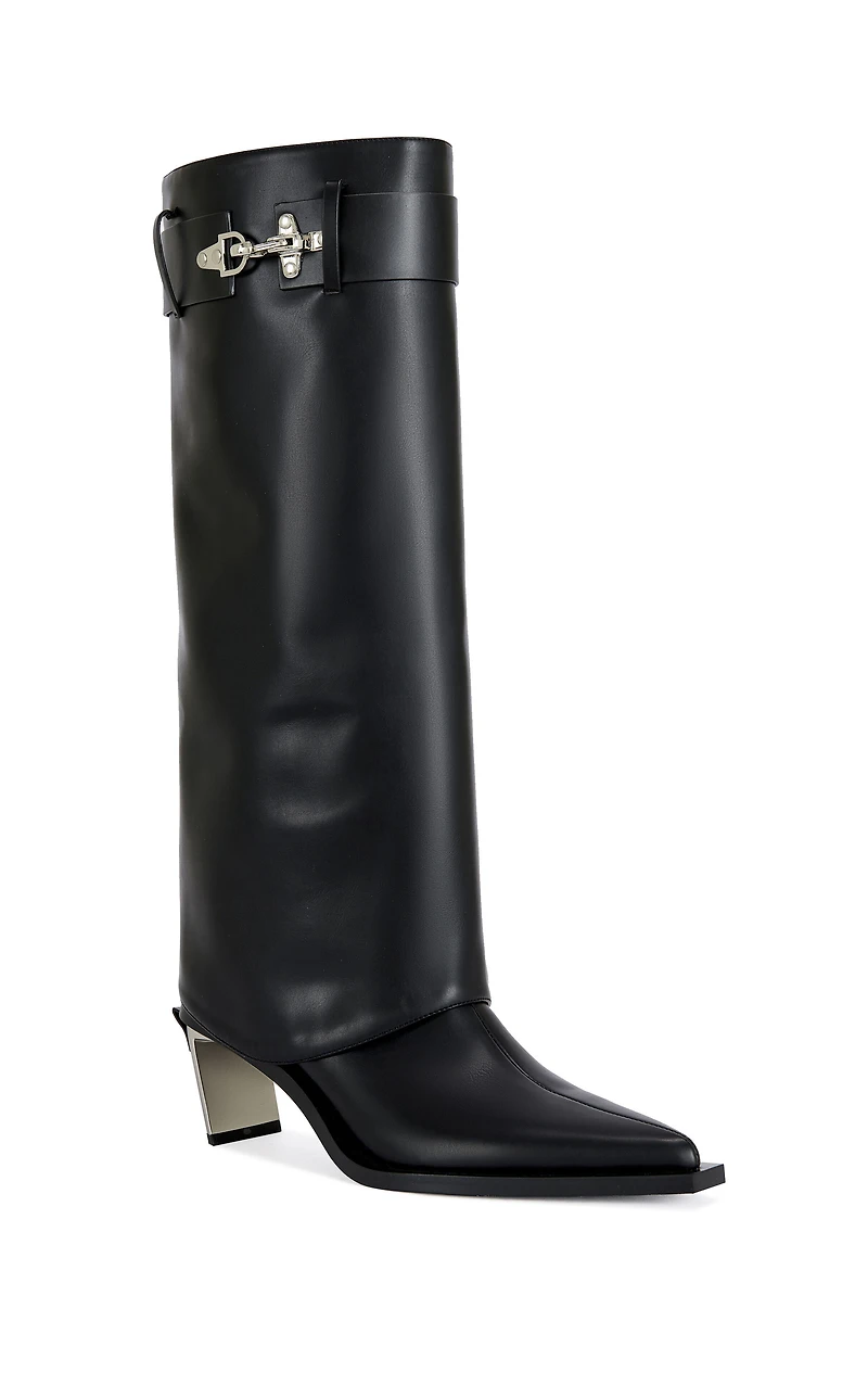 AZALEA WANG Women's Chrono Black Metal Heeled Boots