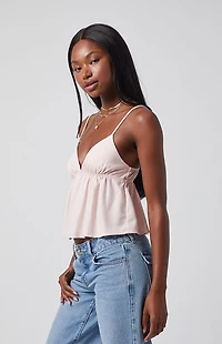 LA Hearts Linen V-Neck Babydoll Tank Top