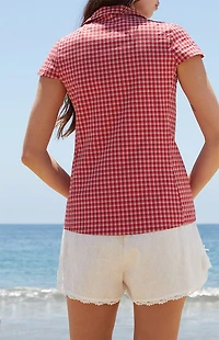 John Galt Red & White Plaid Rue Collared Top