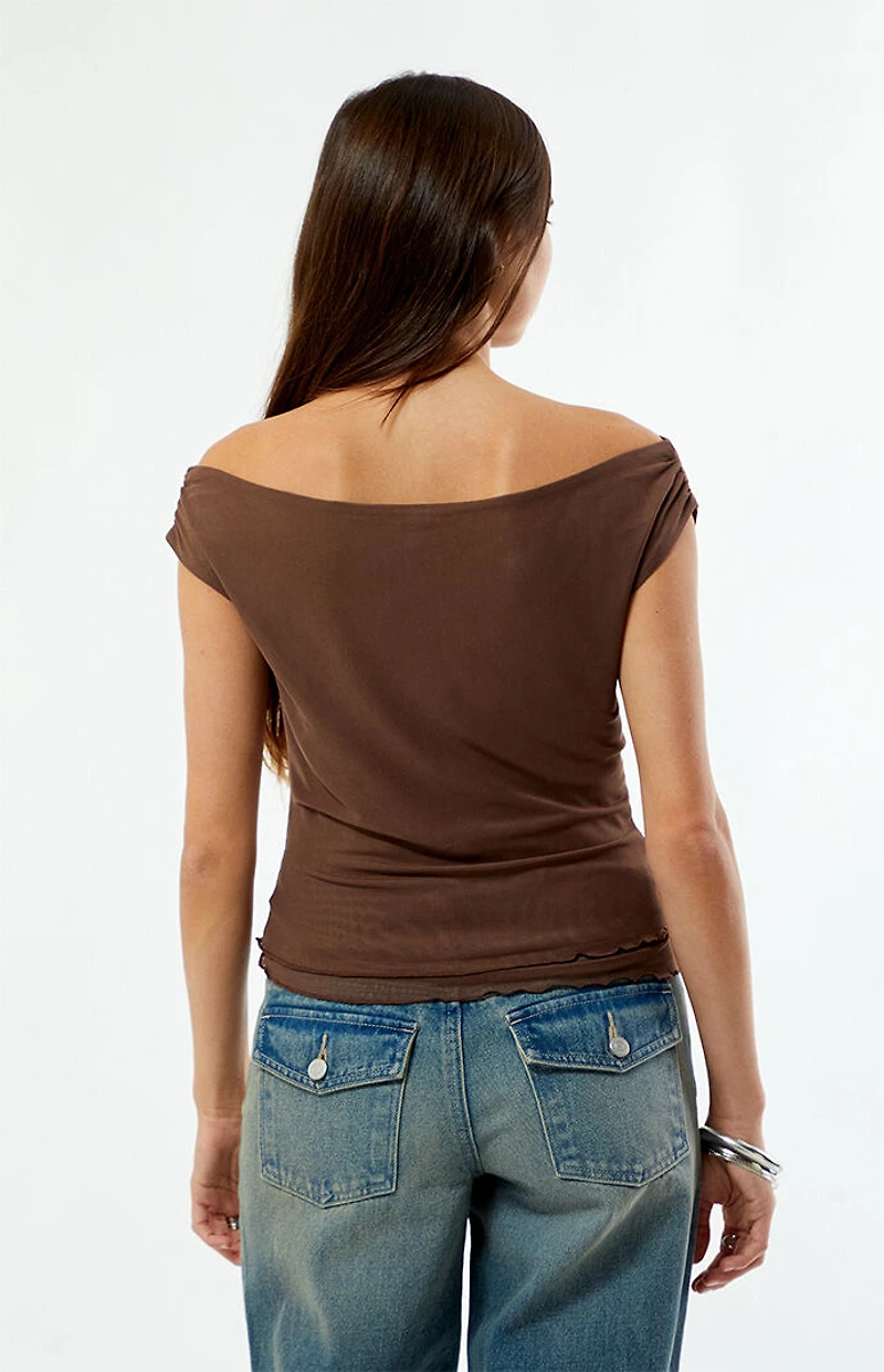 Third Charm Studded Floral Off-The-Shoulder Top