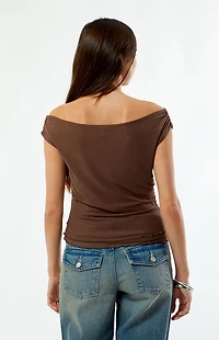 Third Charm Studded Floral Off-The-Shoulder Top