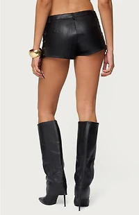 Edikted Kariss Lace Up Faux Leather Micro Shorts
