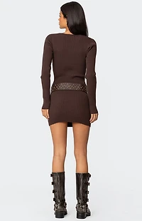 Edikted Ribbed Knit V Neck Mini Dress