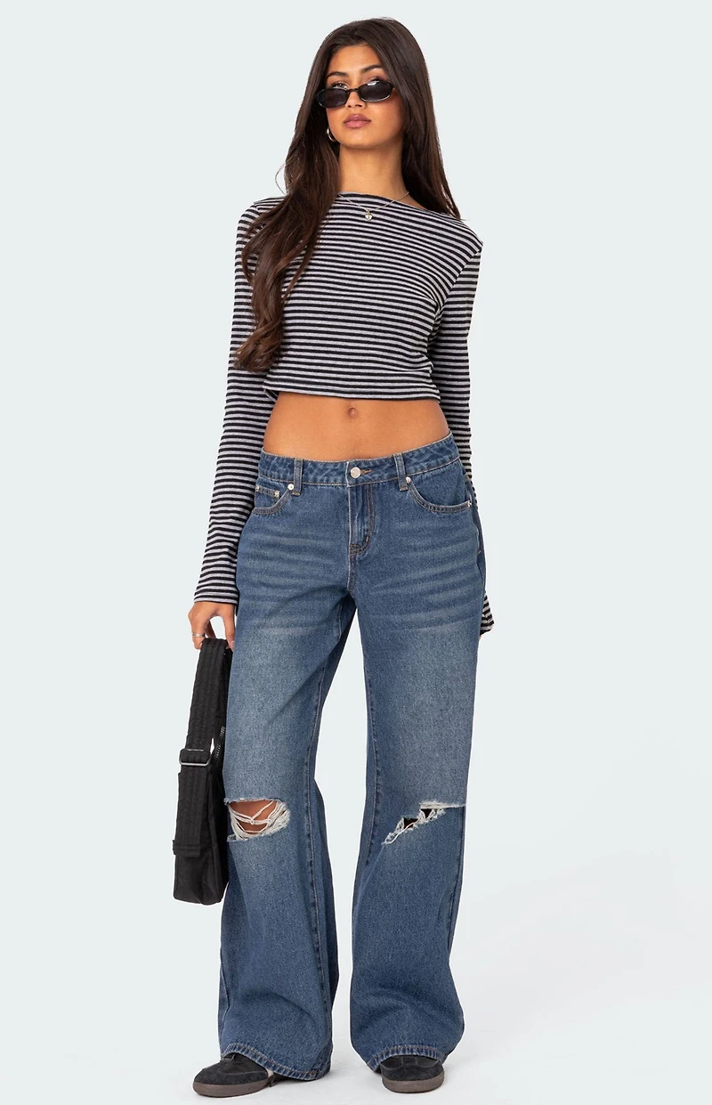 Edikted Debbie Distressed Low Rise Baggy Jeans
