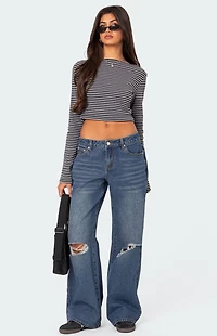 Edikted Debbie Distressed Low Rise Baggy Jeans