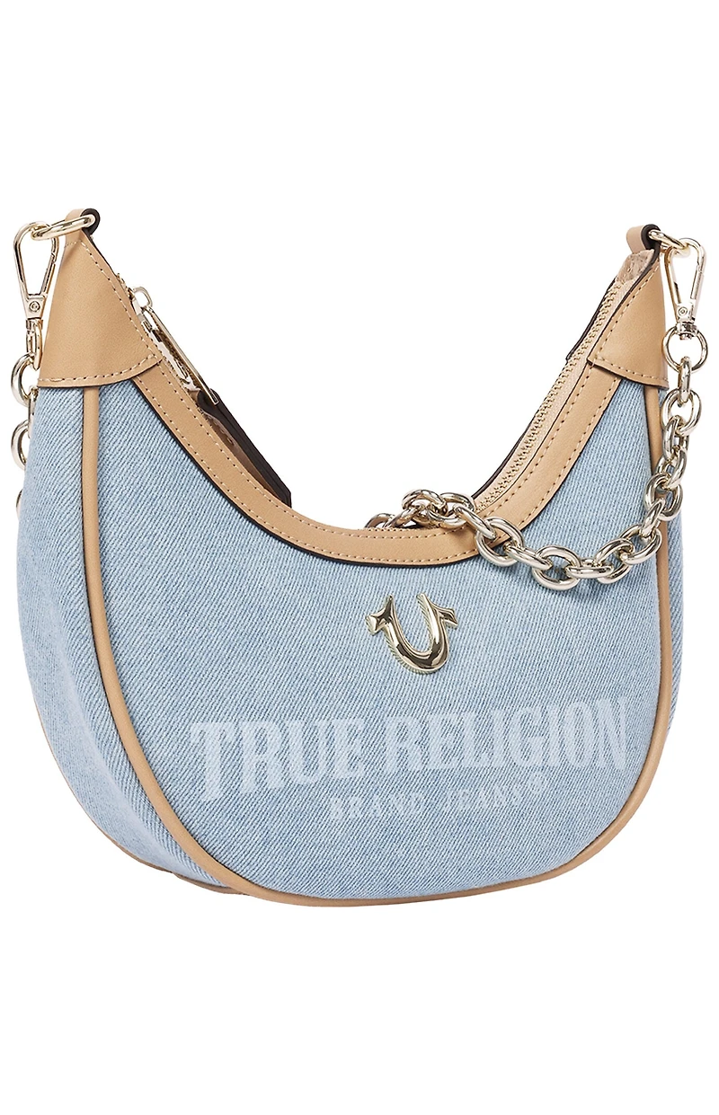True Religion Bailey Denim & Faux Leather Hobo Bag