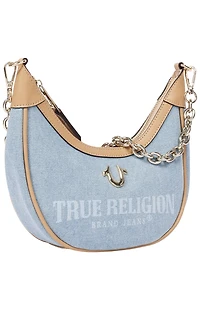 True Religion Bailey Denim & Faux Leather Hobo Bag