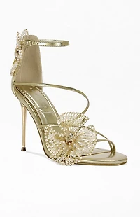AZALEA WANG Women's Evanthe Gold Floral Stiletto Sandals