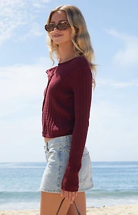 John Galt Burgundy Cable Knit Cardigan