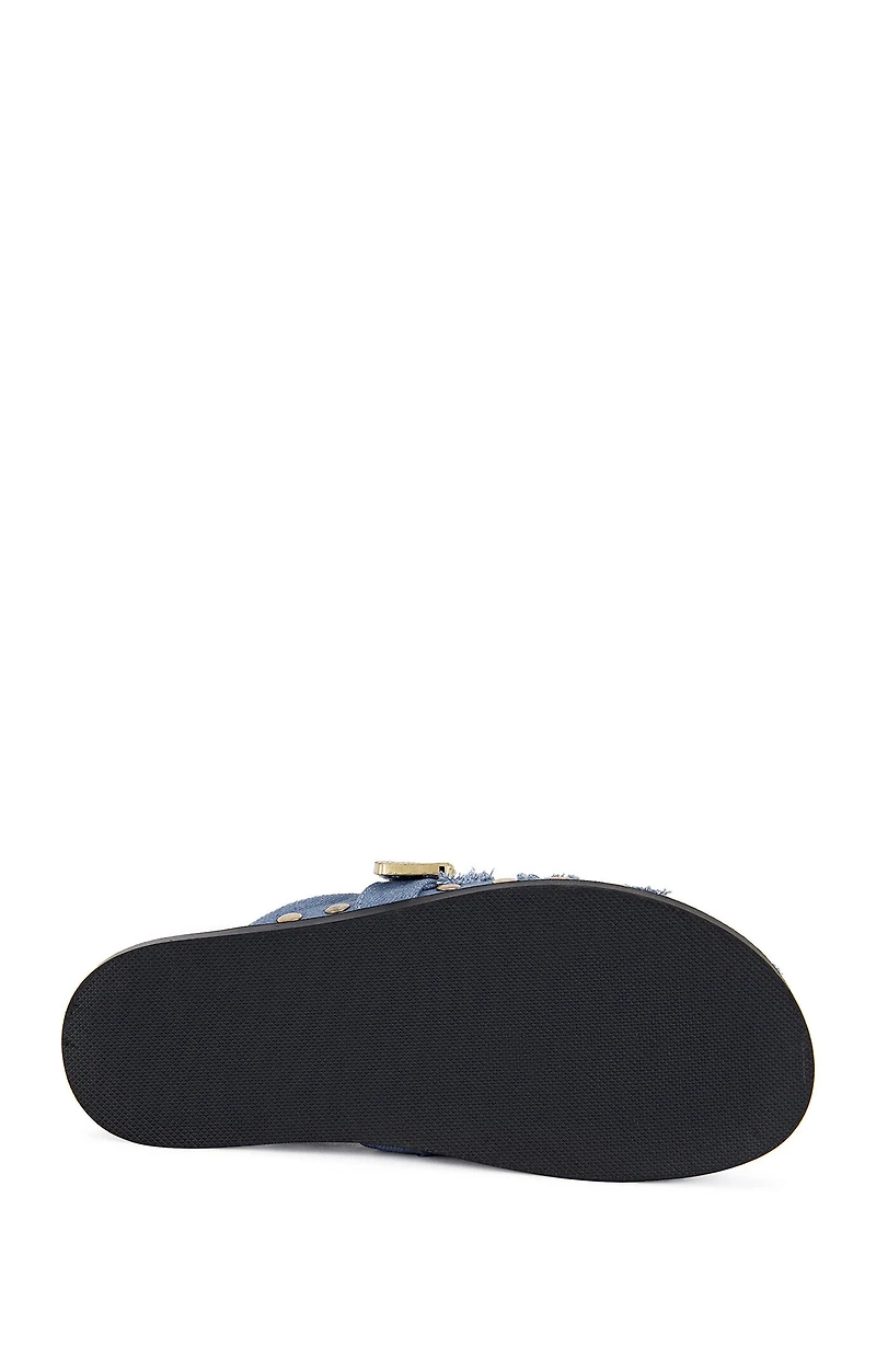 AZALEA WANG Women's Zale Studded Flat Denim Mules