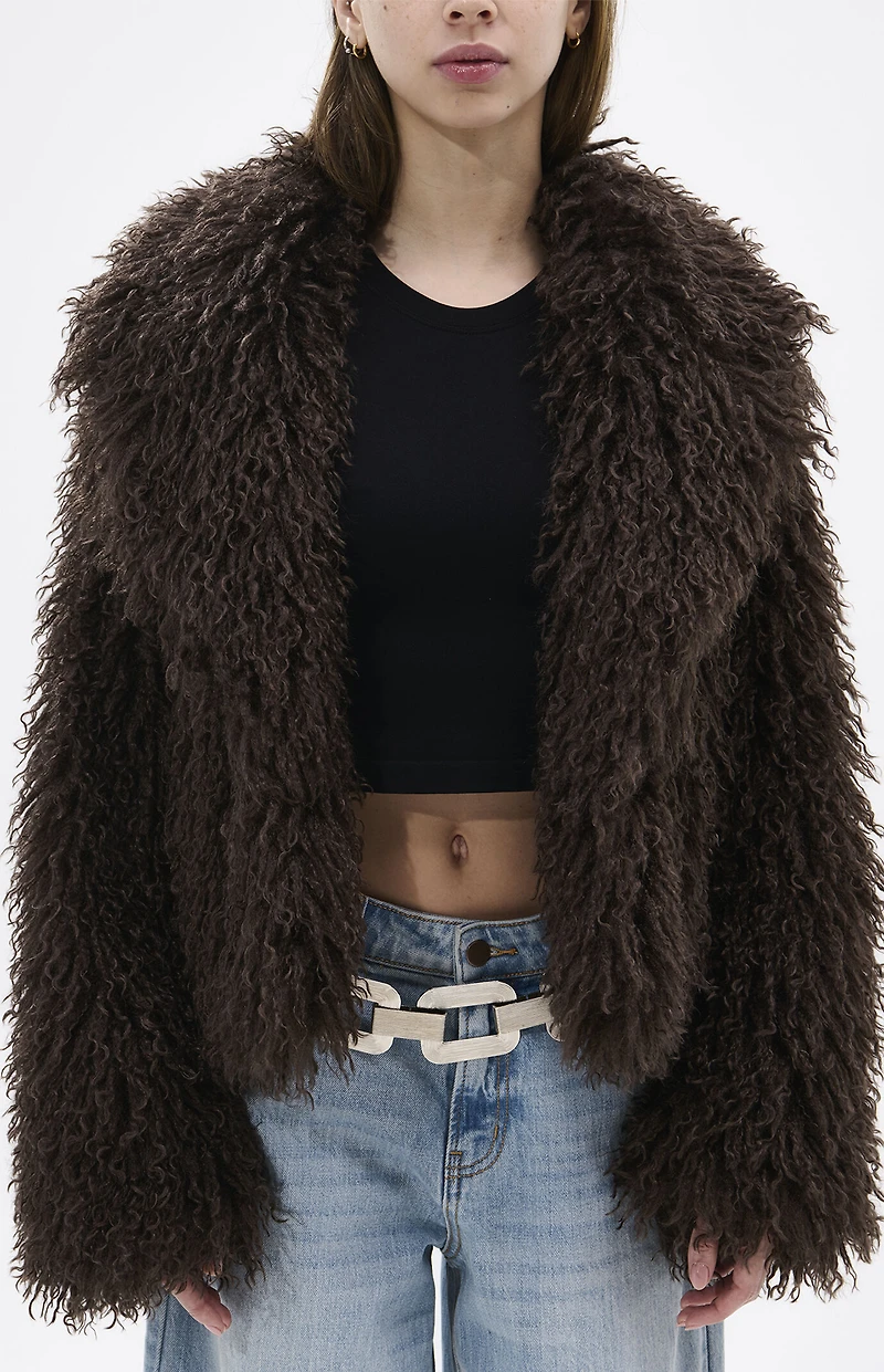 AZALEA WANG Ruperta Brown Faux Fur Jacket