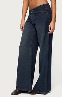 Edikted Briah Belted Low Rise Wide Leg Jeans