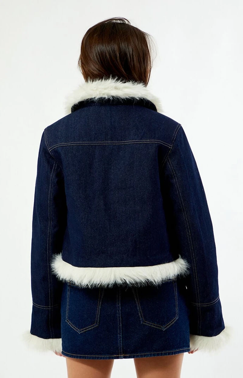 Daisy Street Iris Faux Fur Trim Denim Jacket