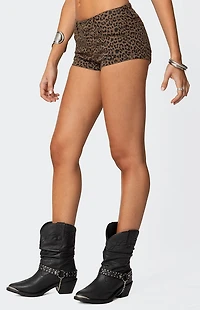 Edikted Leopard Printed Micro Denim Shorts