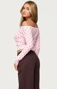 Edikted Leandra Off Shoulder Polk Dot Top