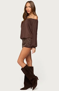 Edikted Studded Off Shoulder Backless Romper