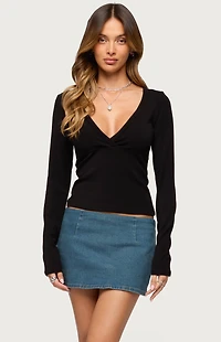 Edikted Doron V Neck Long Sleeve Top