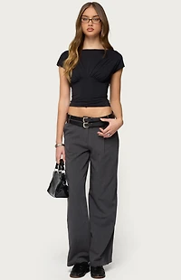 Edikted Andy Double Belt Straight Leg Tailored Pants