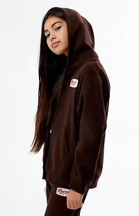 Pacsun Kids Brown Embroidered Patch Full Zip Up Hoodie