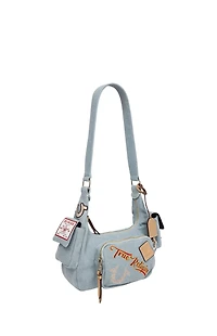 True Religion Multi Patch Denim Hobo Shoulder Bag