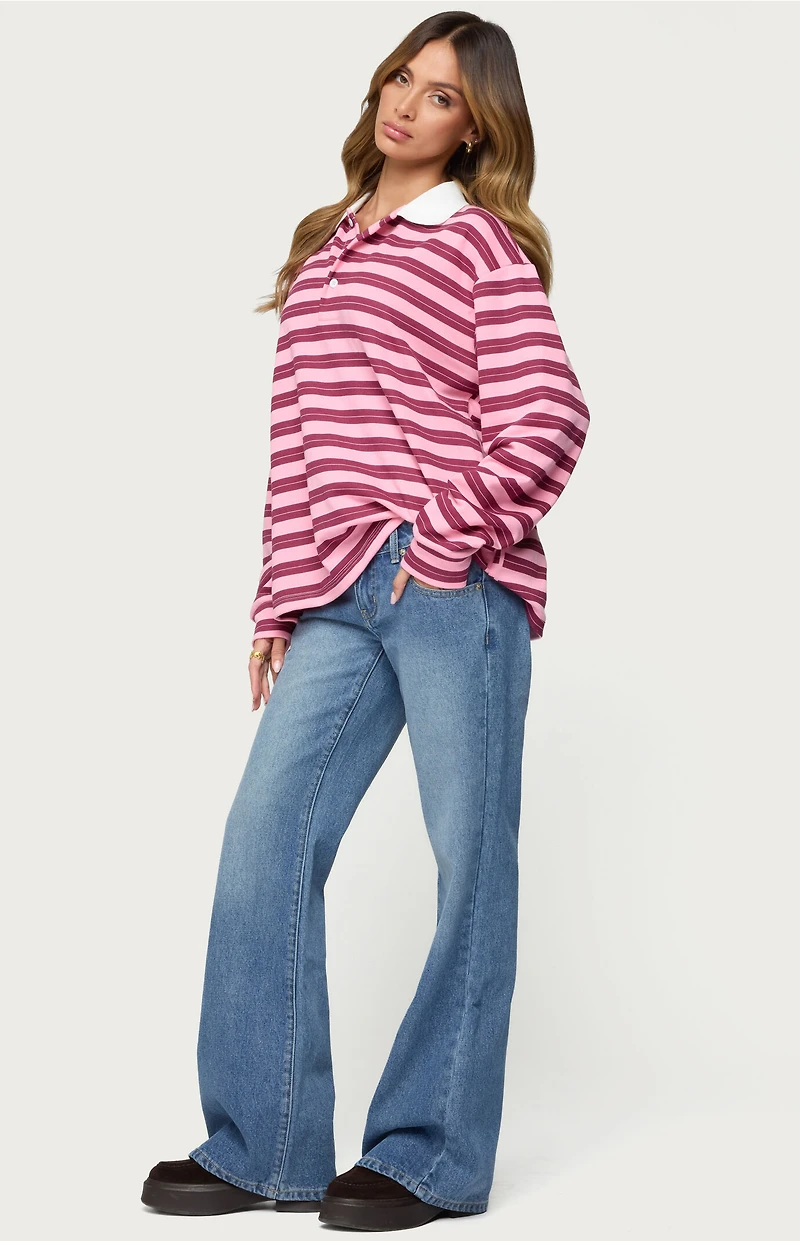 Edikted Maureen Striped Polo Sweatshirt