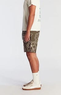 Pacsun Olive Floral Embroidered Volley Shorts