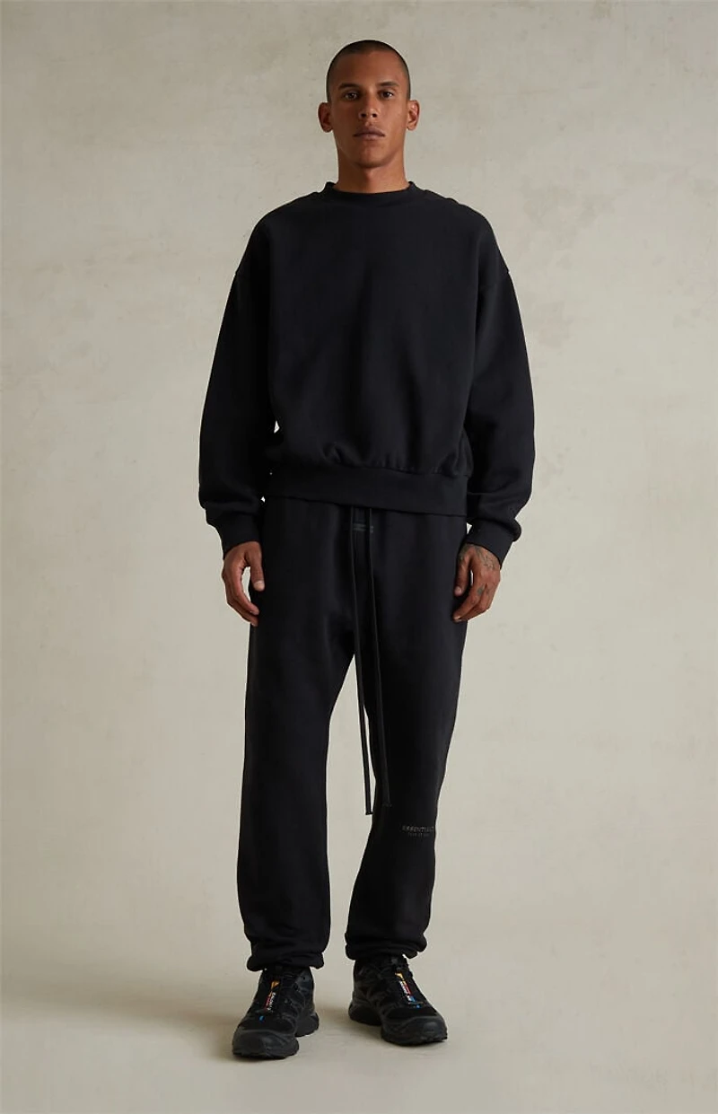Fear of God ESSENTIALS Jet Black Classic Fleece Crew Neck Sweatshirt
