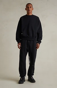 Fear of God ESSENTIALS Jet Black Classic Fleece Crew Neck Sweatshirt
