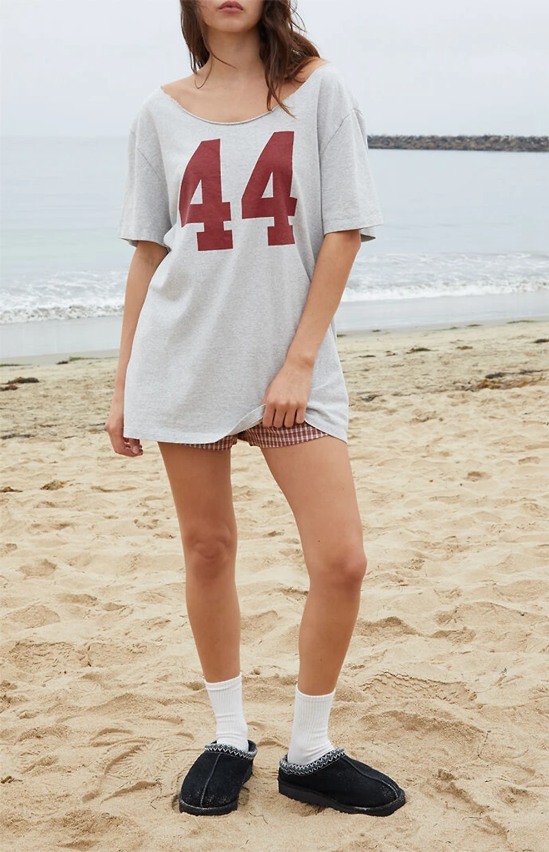 John Galt Light Gray Burgundy Penelope 84 Off-The-Shoulder Oversized Top