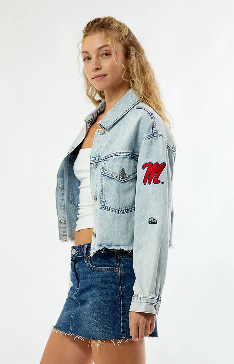HYPE & VICE Mississippi Ole Miss Frayed Cropped Denim Jacket