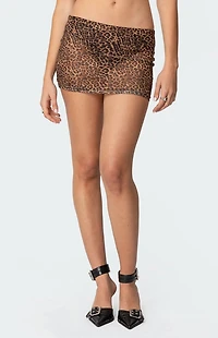 Edikted Leopard Printed Sheer Mesh Mini Skirt