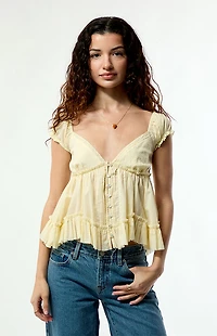 Your Favorite Ellie Lace Trim Button Front Top