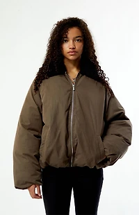 WEWOREWHAT Faux Fur Collar Balloon Bomber Jacket