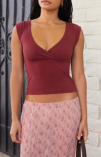 John Galt Burgundy Amara Surplice Tank Top