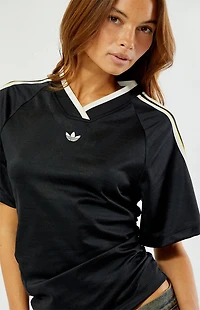 adidas Black Ruched Short Sleeve Football Jersey