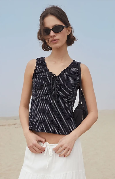 John Galt Black Polka Dot Malena Top