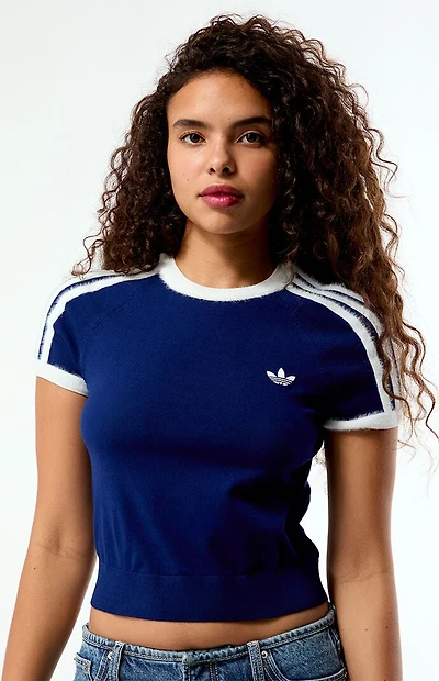 adidas Navy Knit Short Sleeve Crop Top
